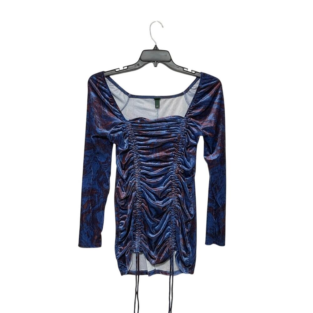 NWT Wild Fable Velvet Bodycon Ruched Mini Dress Marbled Blue/Purple Size Large